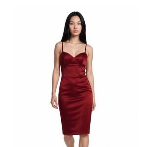 Oleg Cassini Cocktail Dress Women's Size 6 Red Satin Sweetheart Vintage Sheath